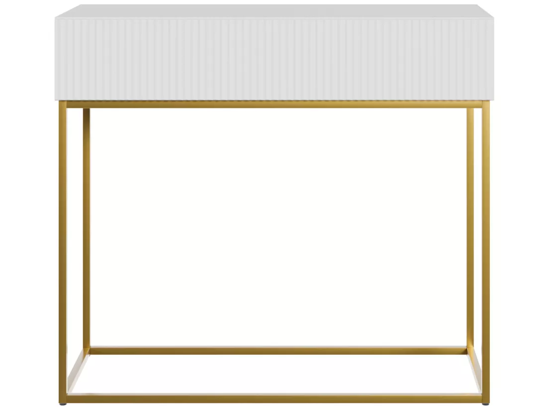 Table console - 90 cm - blanc avec pieds dorés - VELDIO