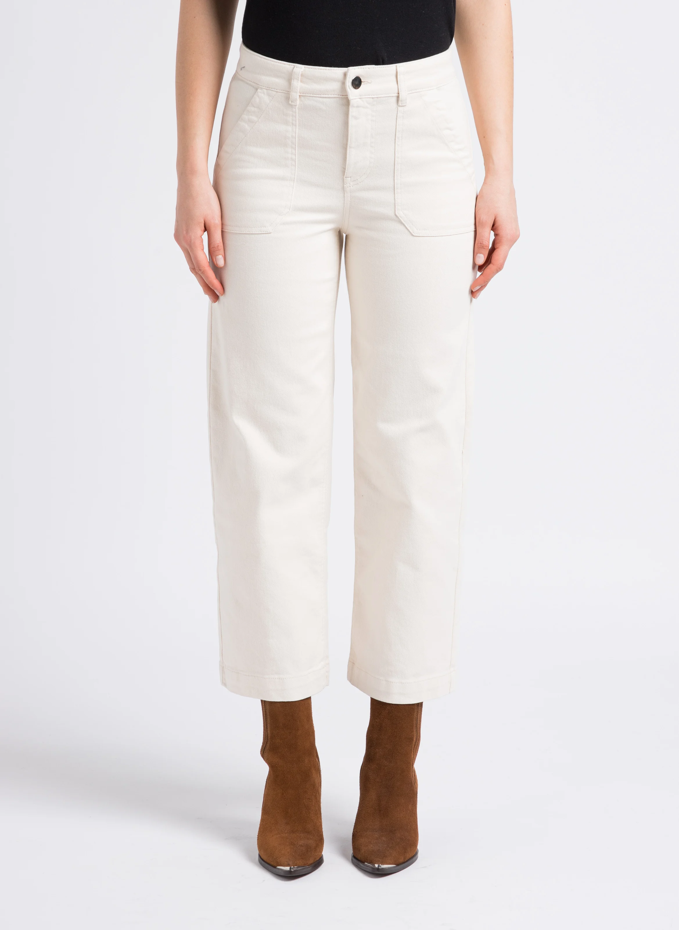 SELYNA - Jean droit taille haute en coton mélangé | Beige