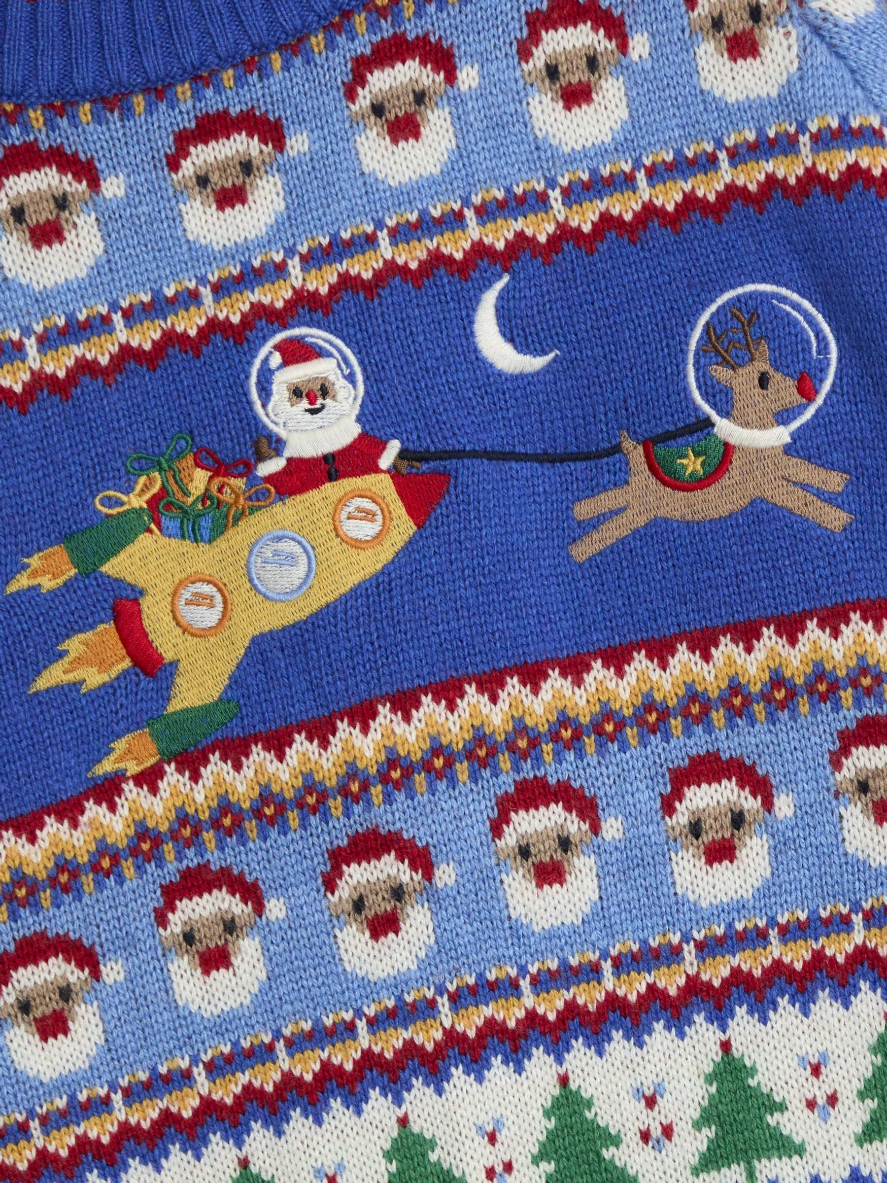 JoJo Maman Bébé - Trui met kerstman, raket en fairislemotief voor heren