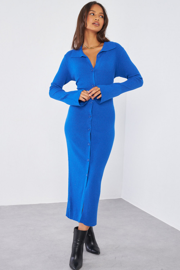 Robe chemise bleu foncé à boutons