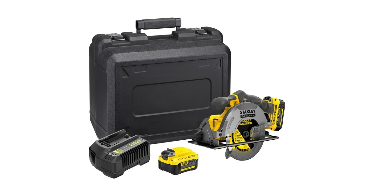 StanleyFATMAX V20 18V handcirkelzaag  (Geel/zwart, Koffer, 2 accu's (2.0Ah) en oplader (4A) inbegrepen)