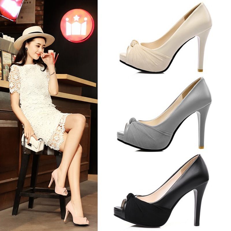 Cinnabelle - Stiletto Heel Platform Peep-Toe Pumps