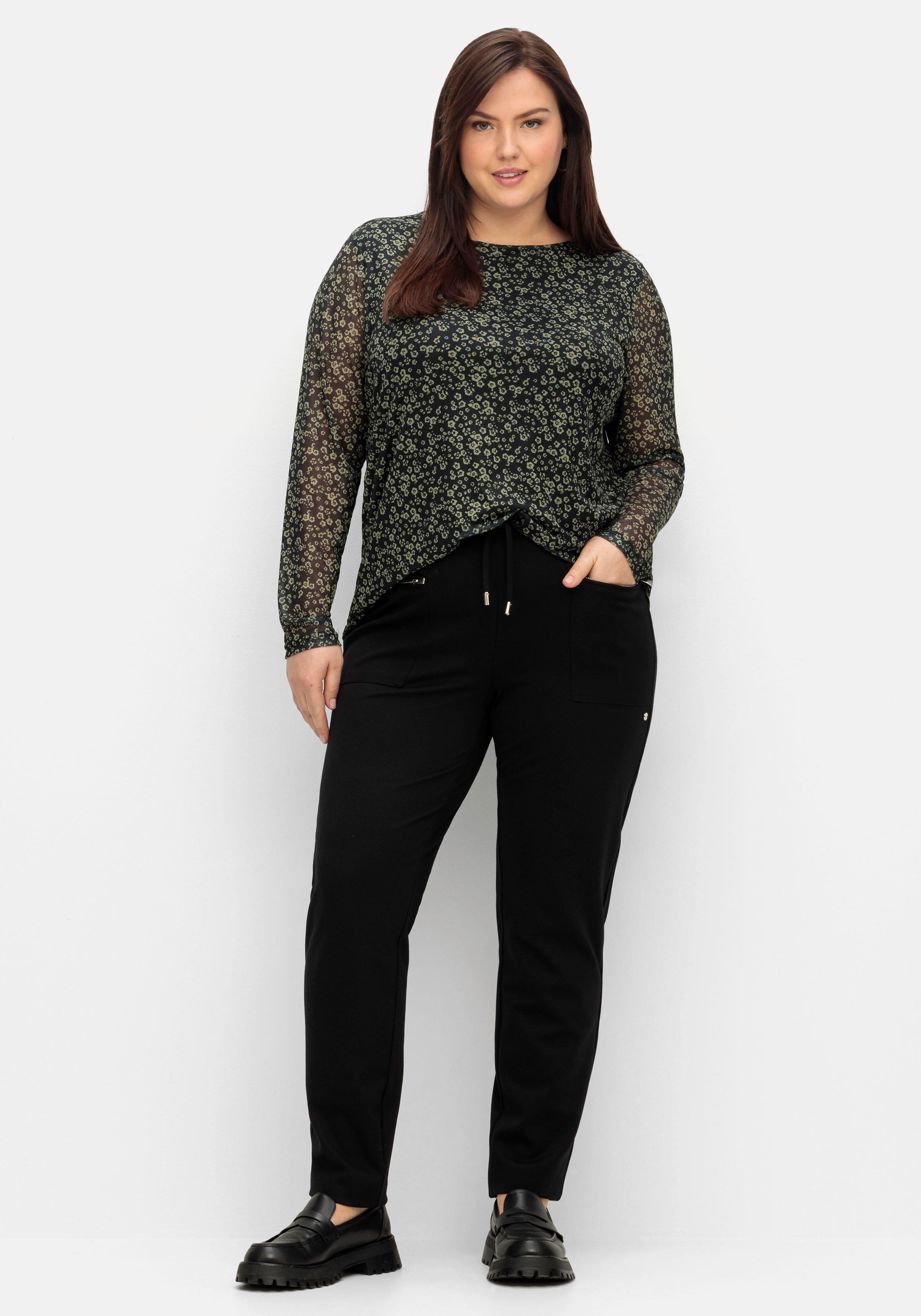 Langarmshirt aus Mesh, mit Blüten-Minimalprint