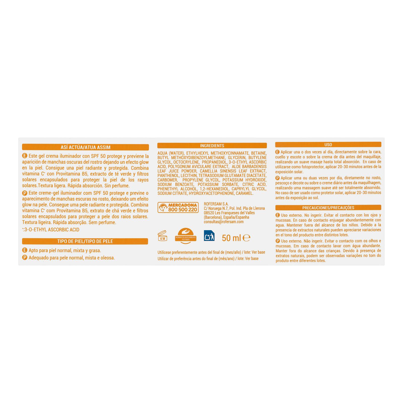 Deliplus Anti-Ox Gel-crème revitalisant et illuminateur pour le visage avec SPF 50 et vitamine C