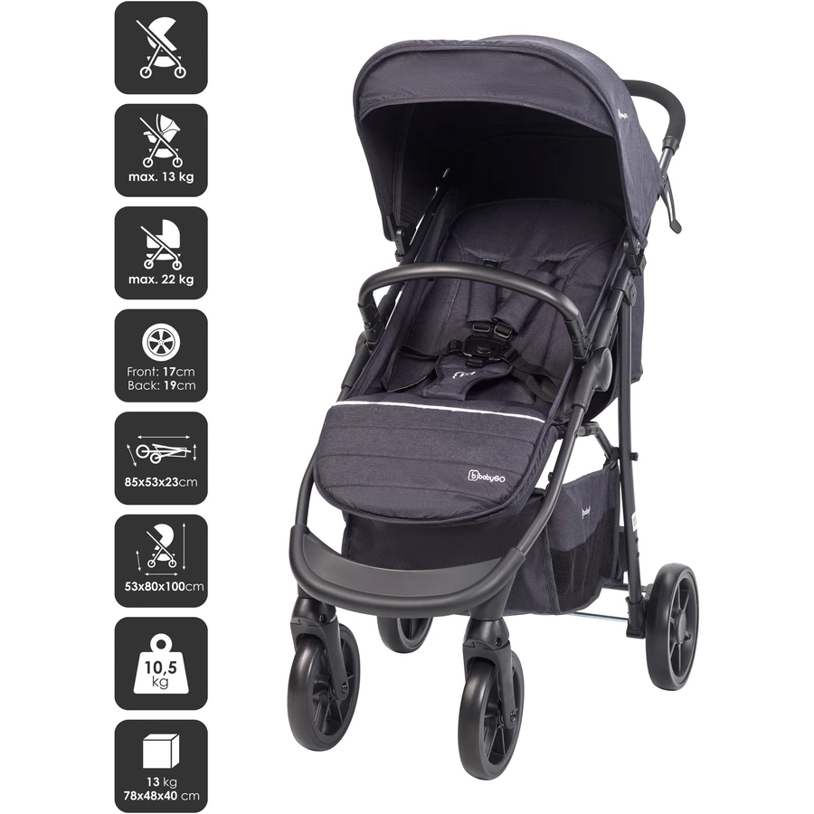 babyGO Kombikinderwagen 3 in 1 Black