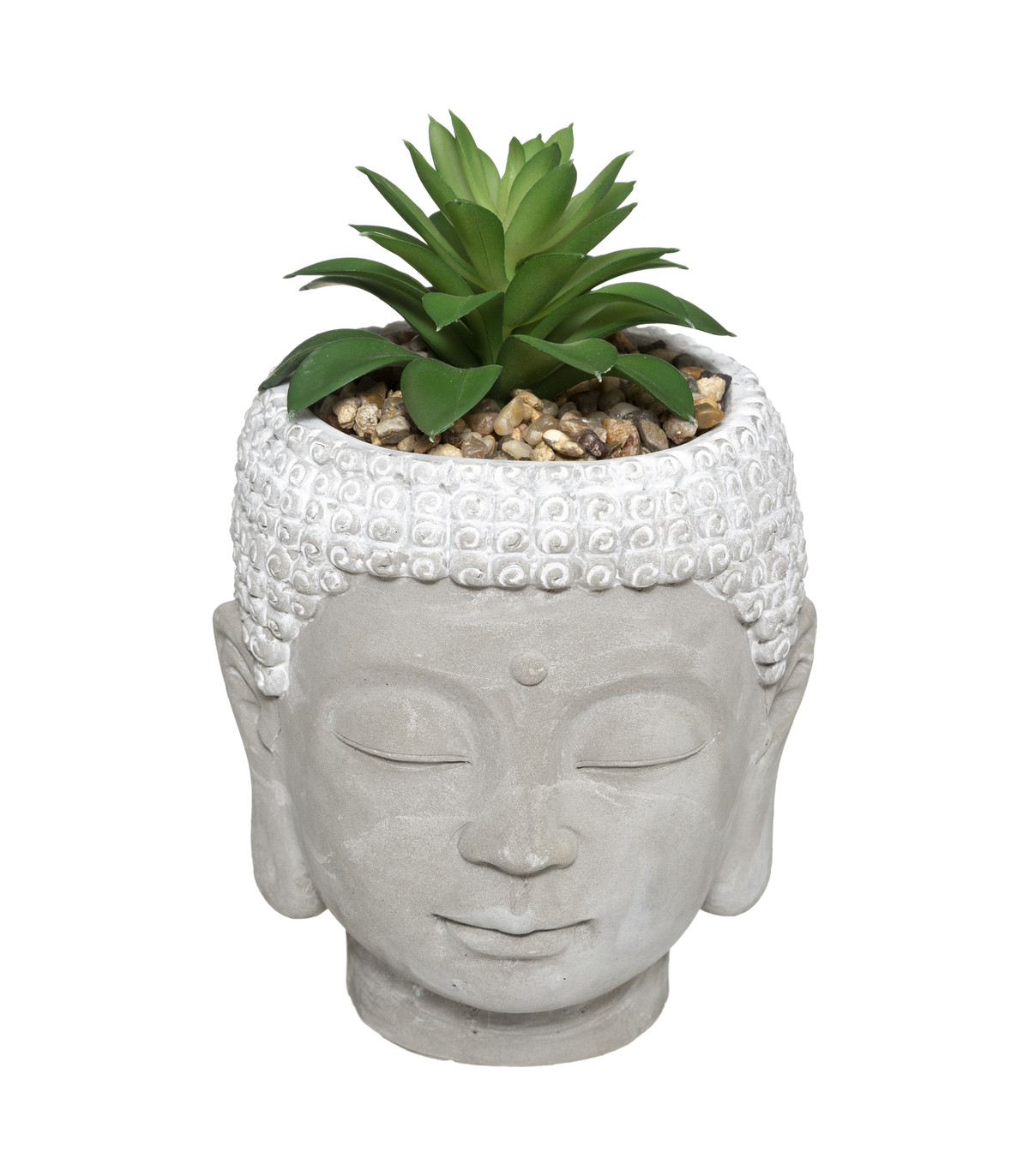 Plante artificielle pot bouddha en ciment h 13,5 cm
