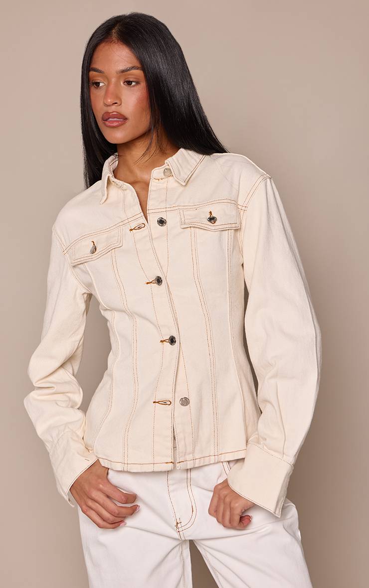 Ecru Chemise En Jean Cintrée À Manches Longues Tall