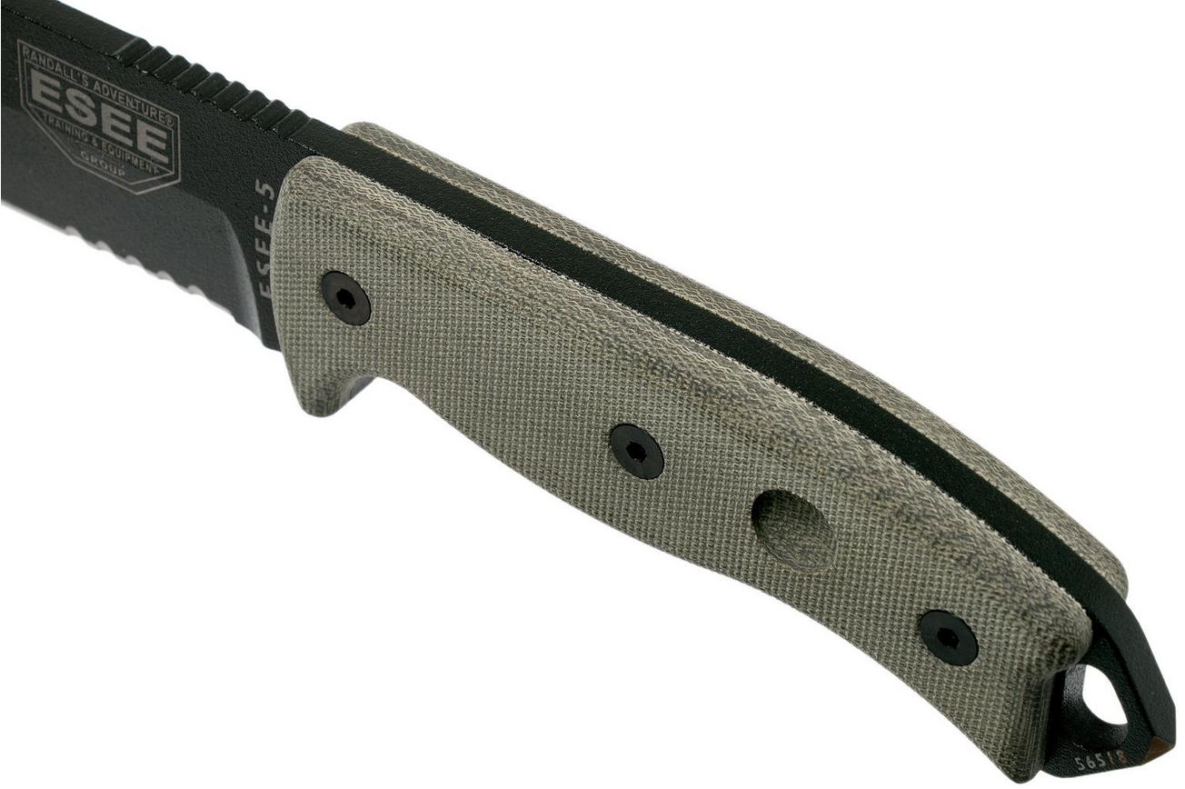 ESEE Model 5 Serrated black blade 5S survivalmes met kydex schede   riemclip