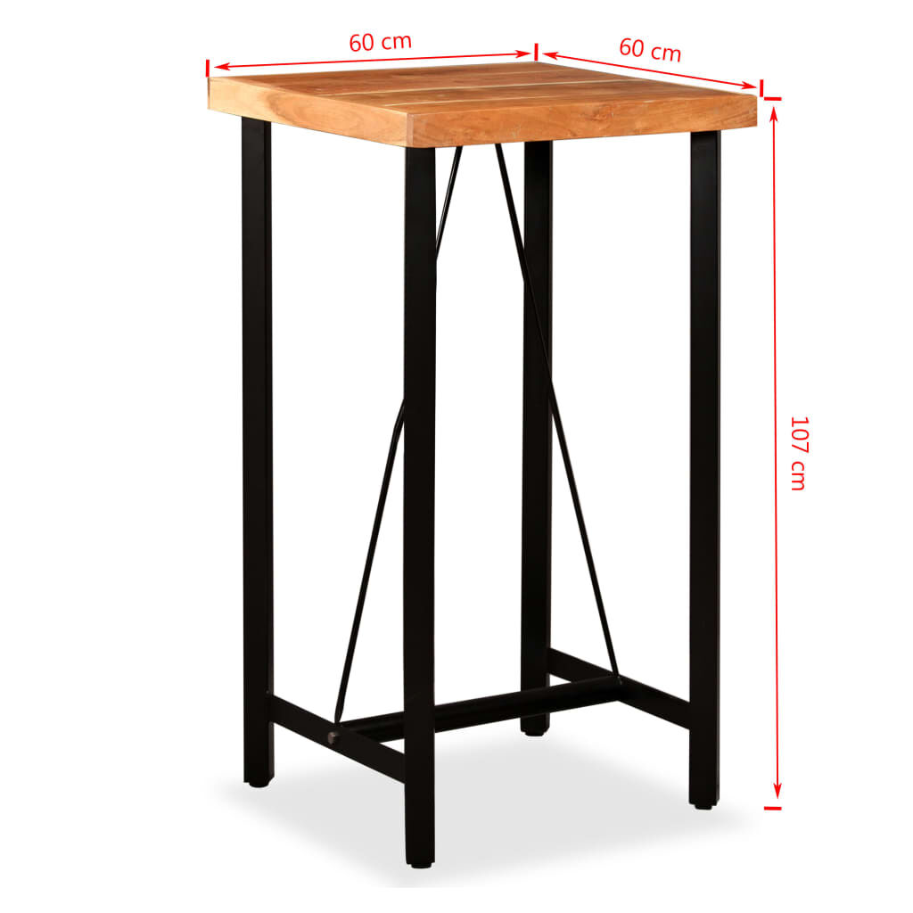 vidaXL 3-delige barset, massief acaciahout, leer en canvas