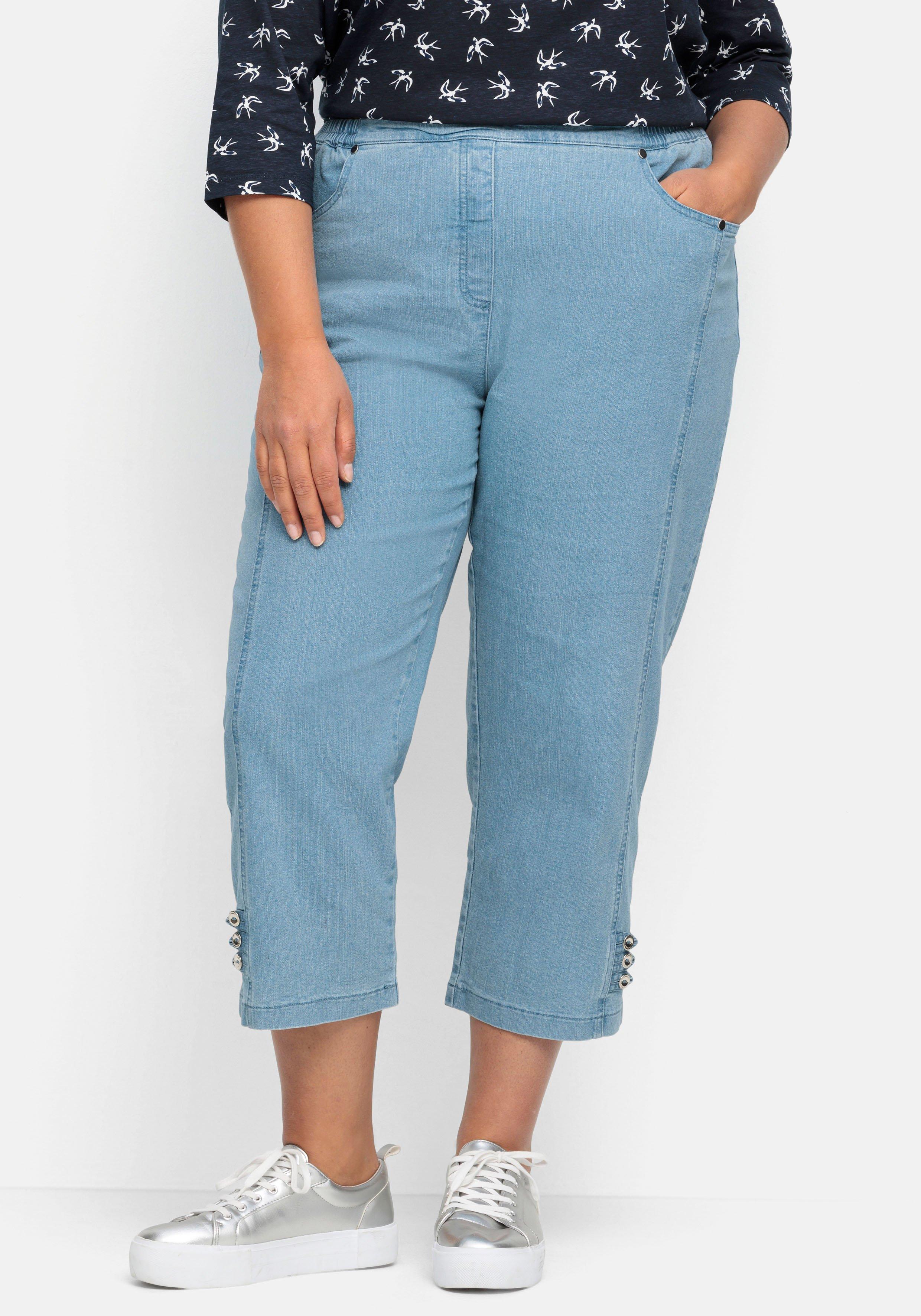 7/8-Jeans mit Zierknöpfen am Saum
