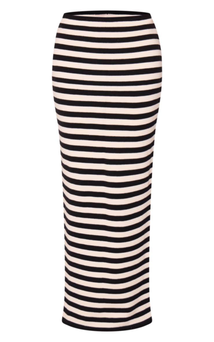 Crème Jupe Maxi Colonne Tricotée À Rayures Contrastées Petite