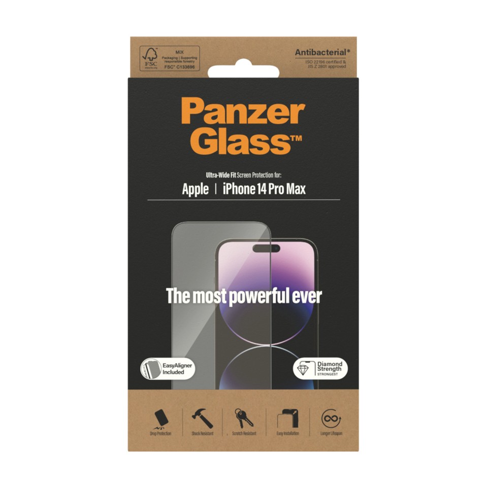 PanzerGlass - Skærmbeskyttelse Apple iPhone 14 Pro Max - Ultra-Wide Fit med EasyAligner