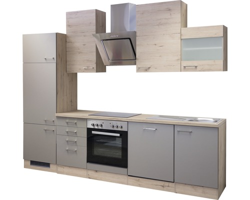 Flex Well keukenblok met apparatuur Riva 280 cm kwartsiet cubanit san remo licht mat eiken gedemonteerd omkeerbaar uitvoering 00010785