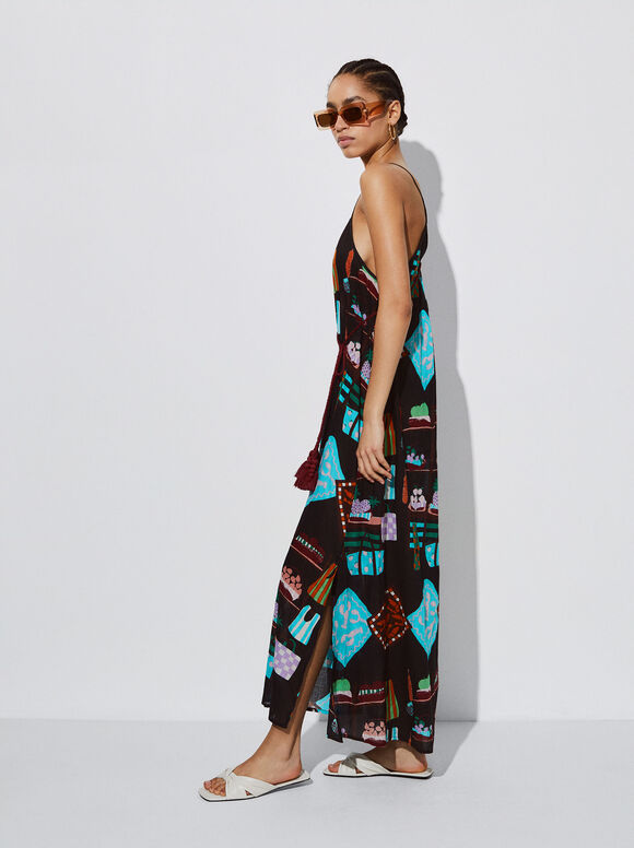 Vestido de algodão estampado - Multicolorido