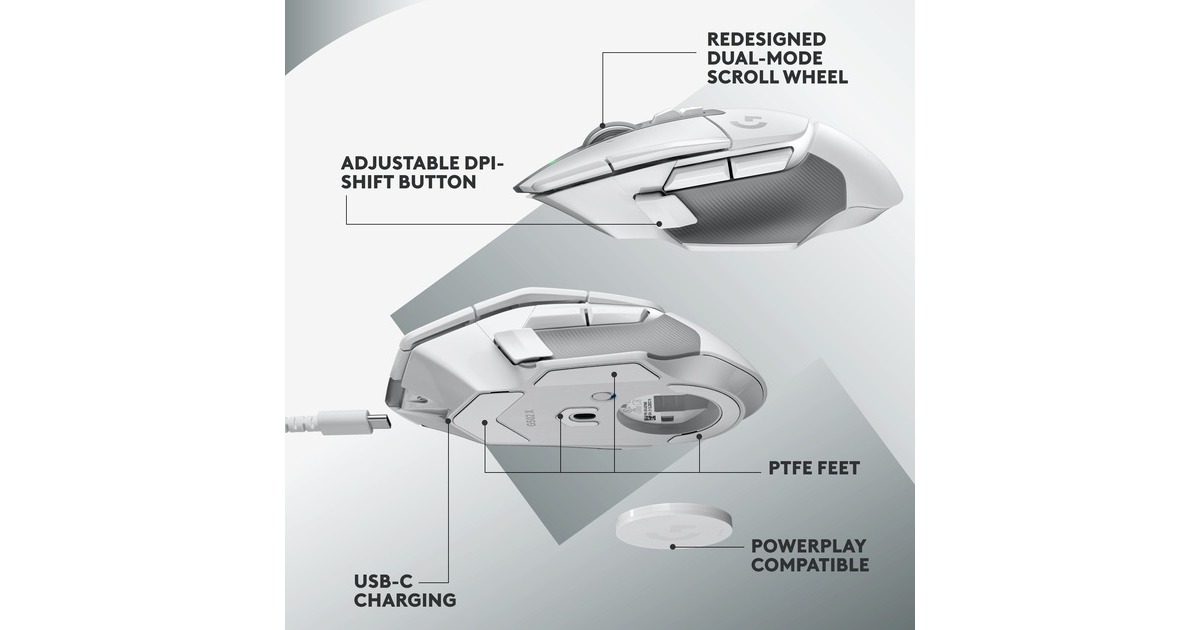 LogitechG502 X LIGHTSPEED Wireless Gaming Mouse  (Wit, 100-25.600 dpi)