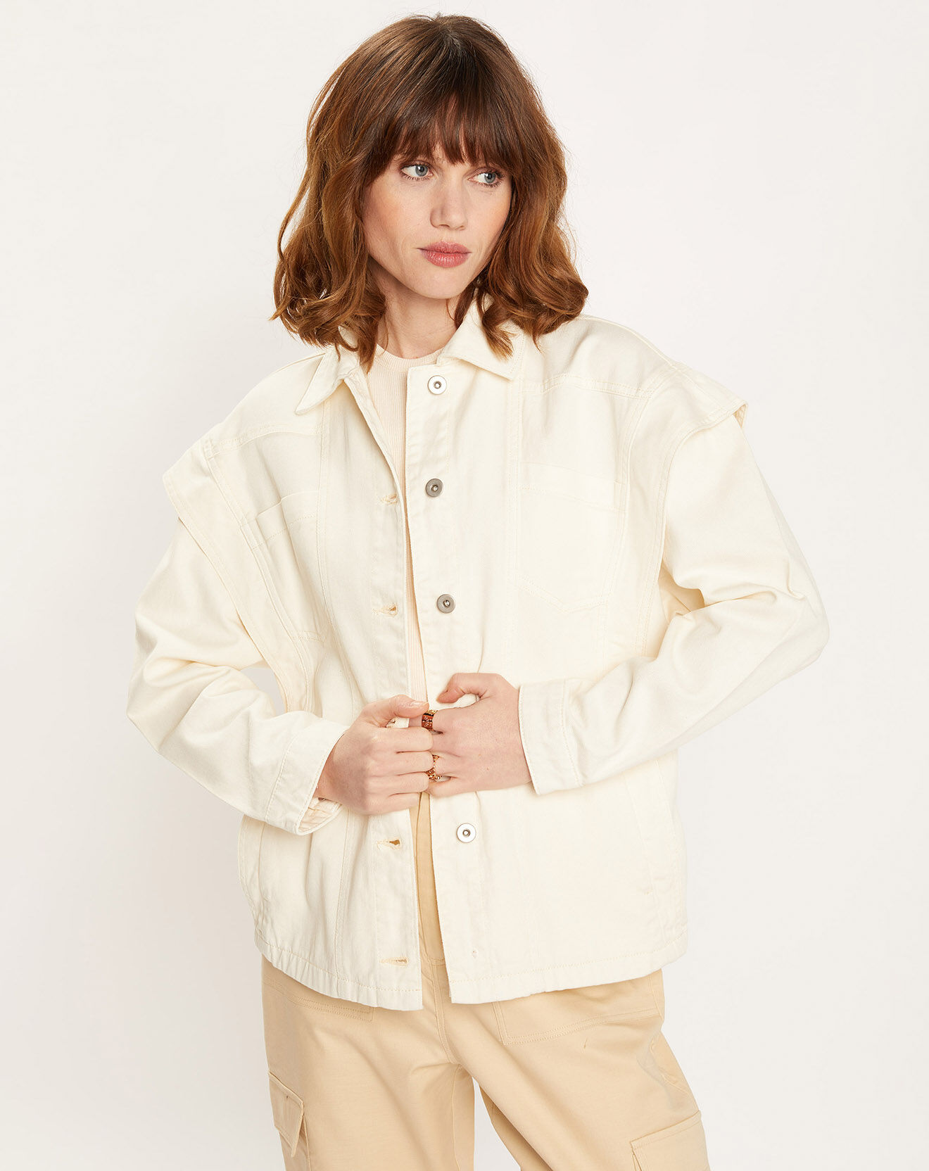 Galeries Lafayette Veste en Jean Pacha épaulée écrue