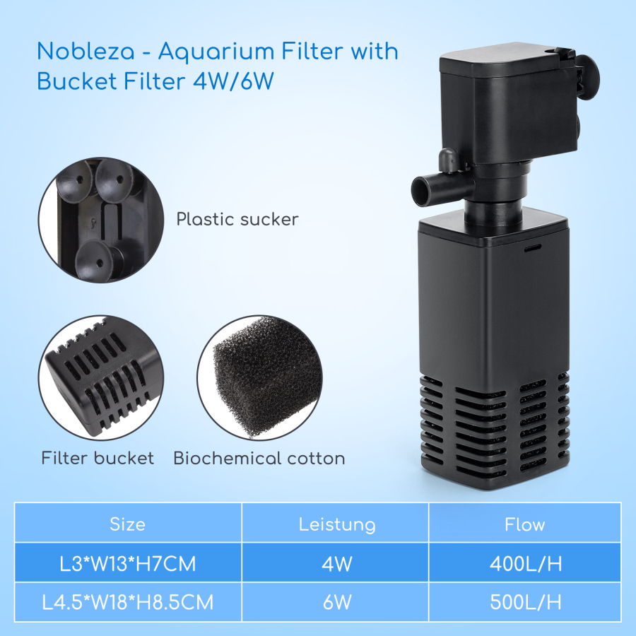 Filtro interno para aquário Nobleza de 20 a 80 litros com vazão de 400 L/h, 4W