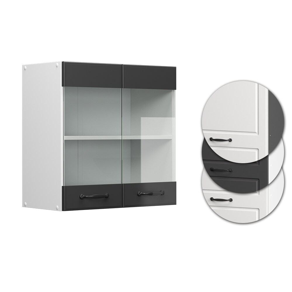 Vicco Hängeglasschrank Küchenschrank Küchenzeile R-Line Landhaus 60 cm Weiß Anthrazit Tür Fächer