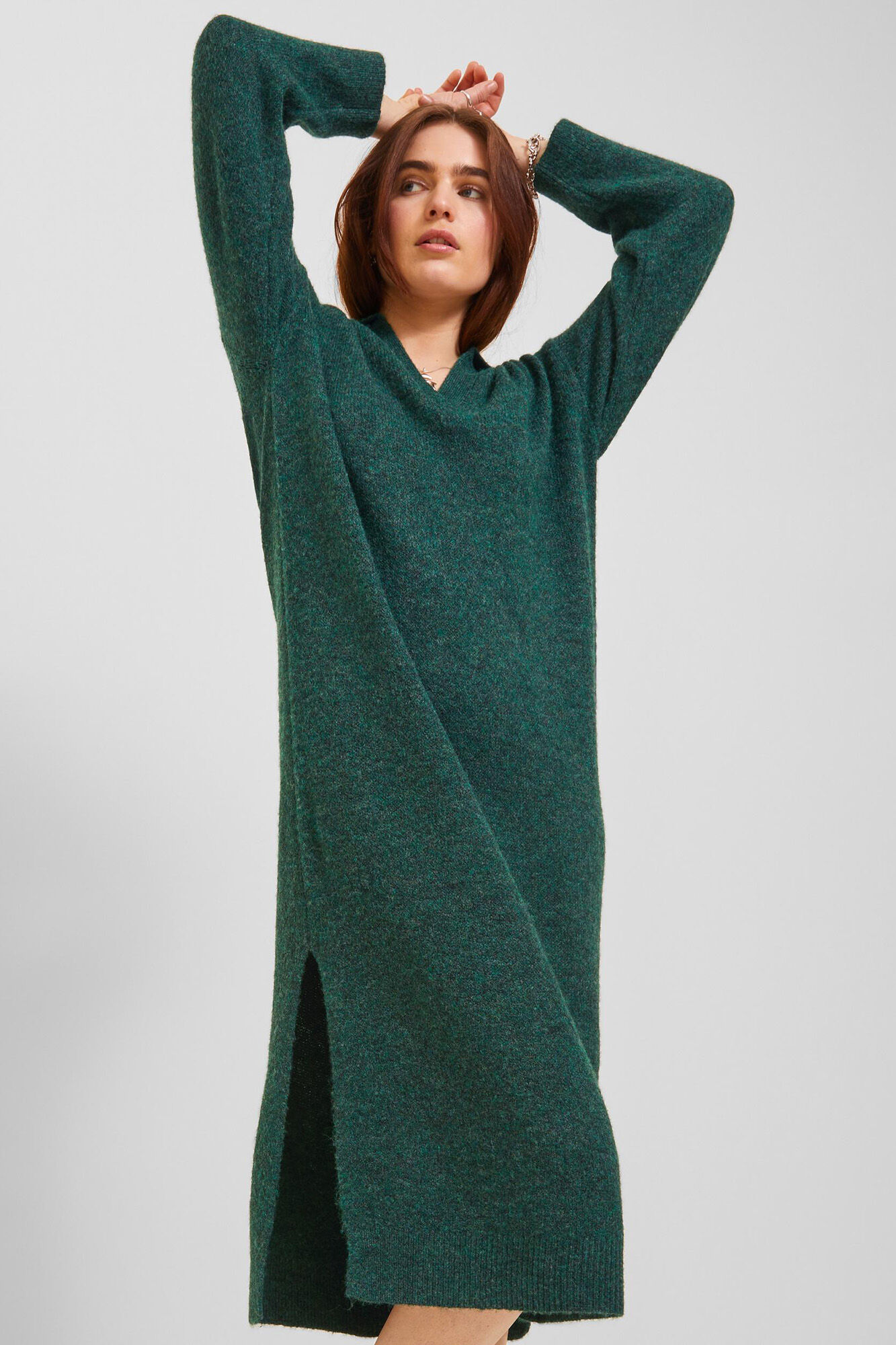 Vestido longo de malha com gola polo