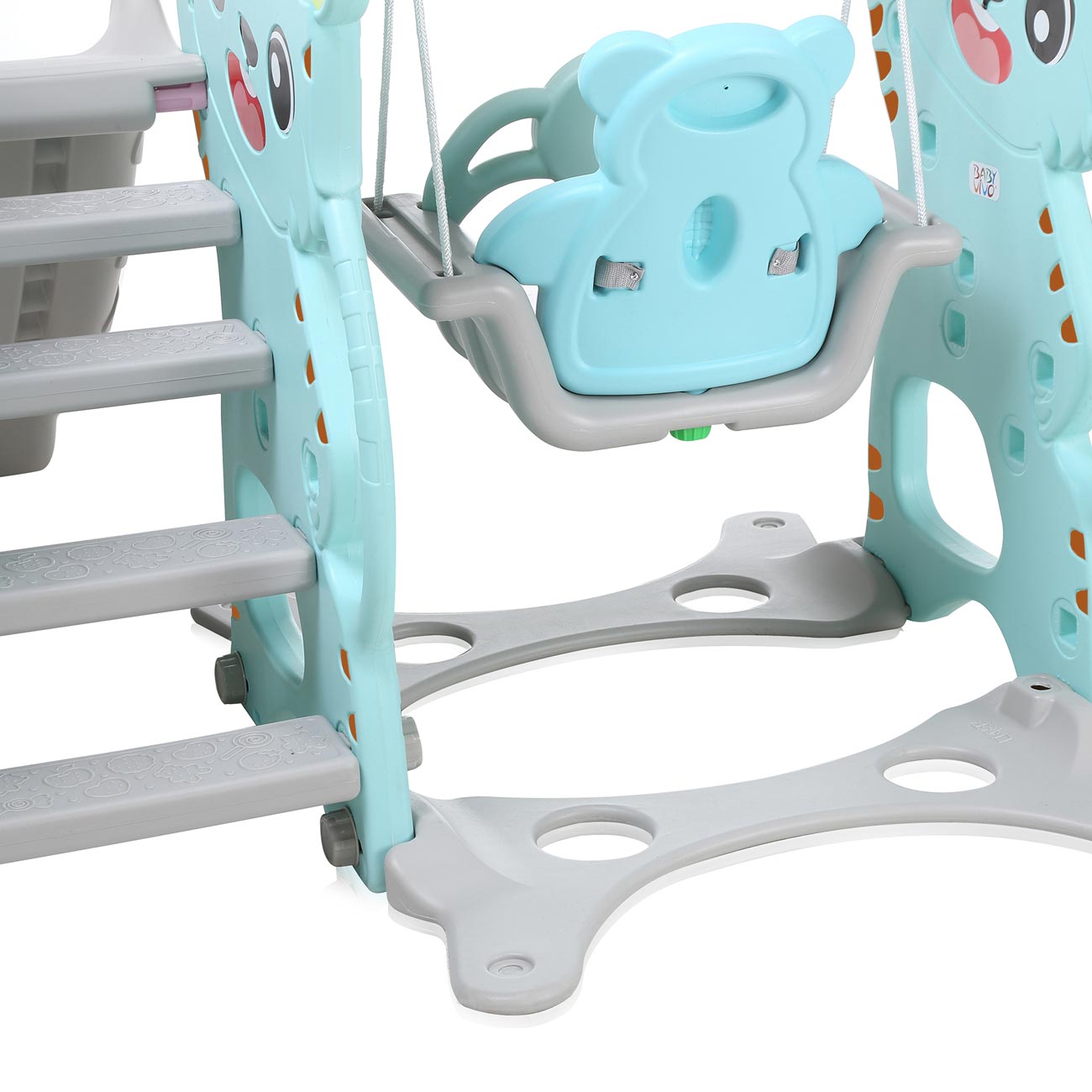 Baby Vivo Spielplatzschaukel / Spielgerüst mit Rutsche für Indoor Outdoor in Türkis / Grau