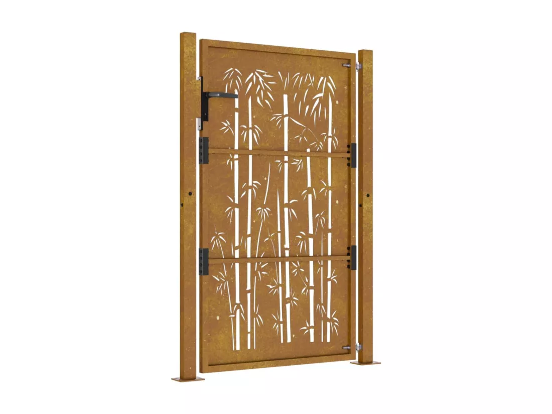 Portail de jardin 105x155 cm acier corten design de bambou