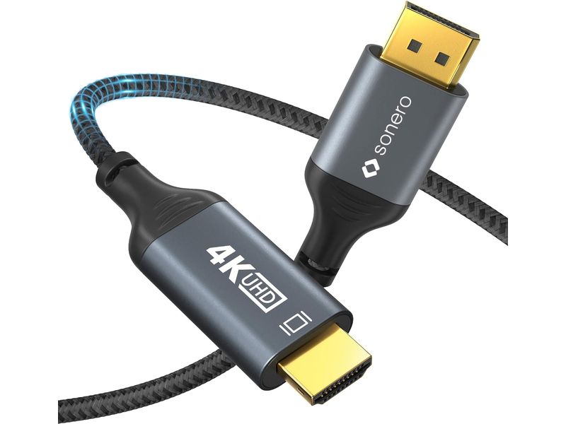 sonero Kabel DisplayPort - HDMI, 2 m DisplayPort auf HDMI Kabel - 4K60 - grau/schwarz - 2.00m