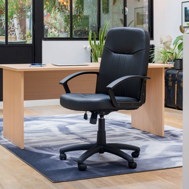 Fauteuil de bureau Harry simili cuir noir - dossier haut accoudoirs - mécanisme Basculant centré - pieds noir