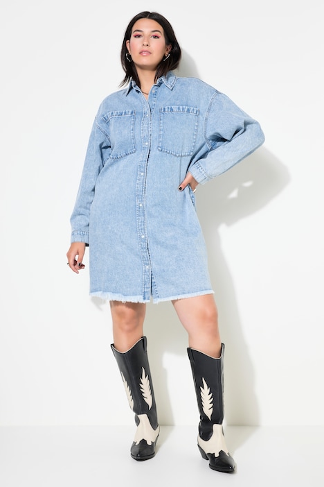 Jeanskleid, oversized, Fransensaum