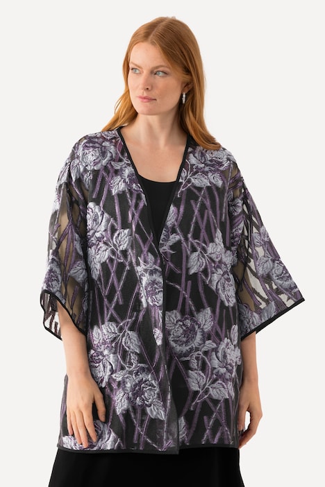 Blusenjacke, florales Design, V-Ausschnitt, 3/4-Arm