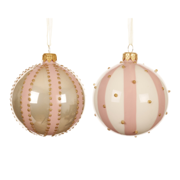 Decoris kerstbal glas gemengd licht roze Ø 8 cm per stuk