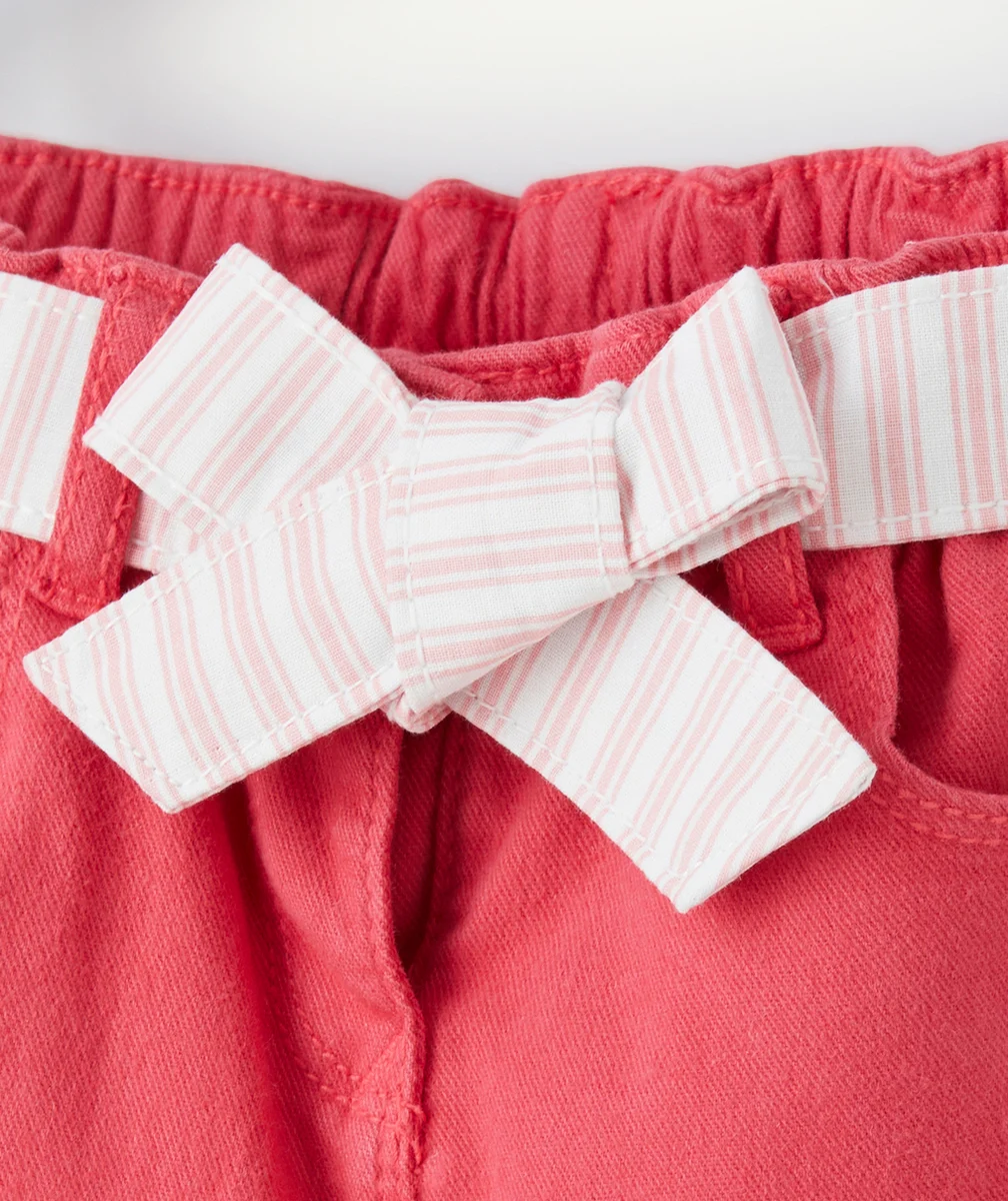 PANTALON WIDE LEG BÉBÉ FILLE EN DENIM LOW IMPACT ROSE AVEC CEINTURE