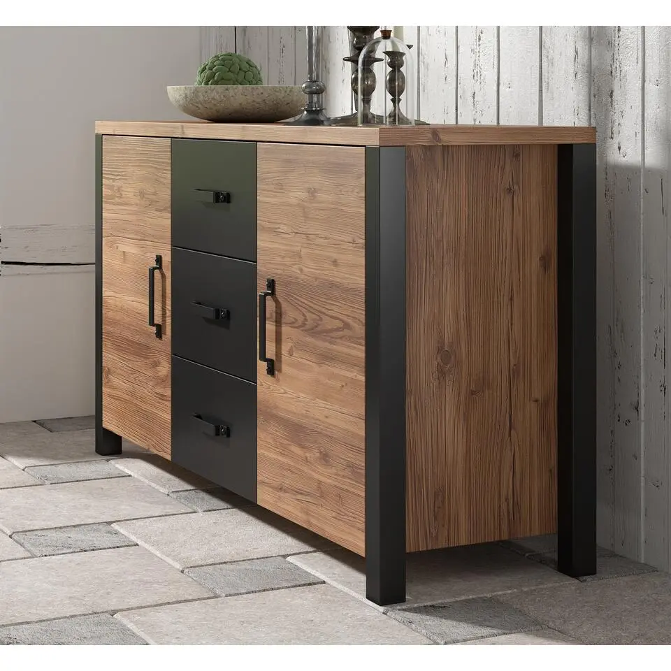 Meubella - Dressoir Olivia - Zwart - Eiken - 147 cm