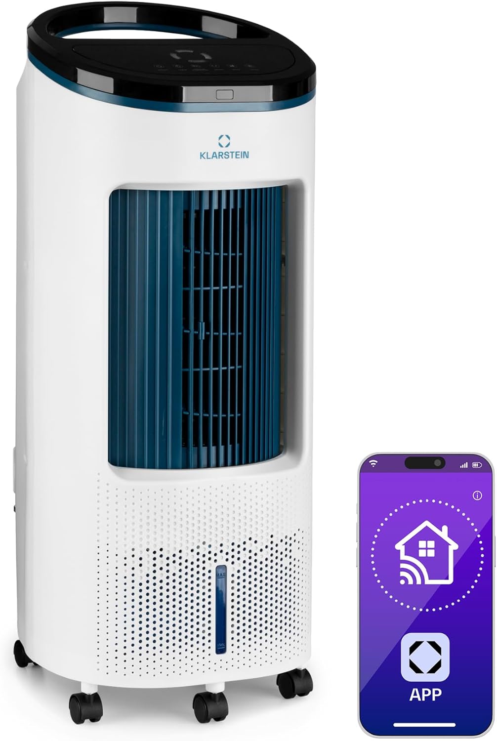 Klarstein Luftkühler mit Wasserkühlung, 4-in-1 Verdunstungskühler, Luftbefeuchter, Ventilator & Luftreiniger, Mobile Klimageräte, Luftkühler mit App-Steuerung & Nachtmodus, Leiser Air Cooler