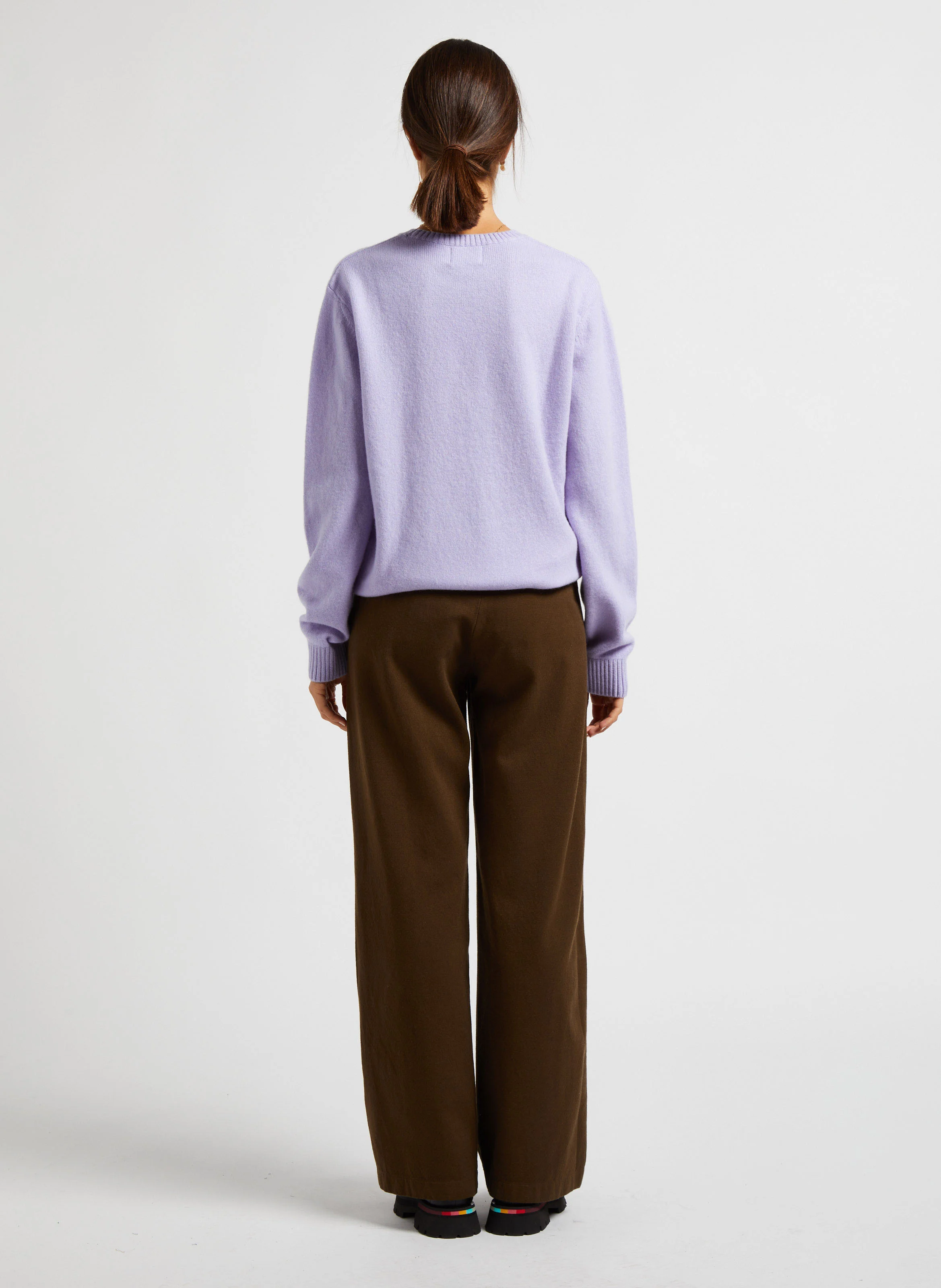 Pantalon large en laine et coton| Vert