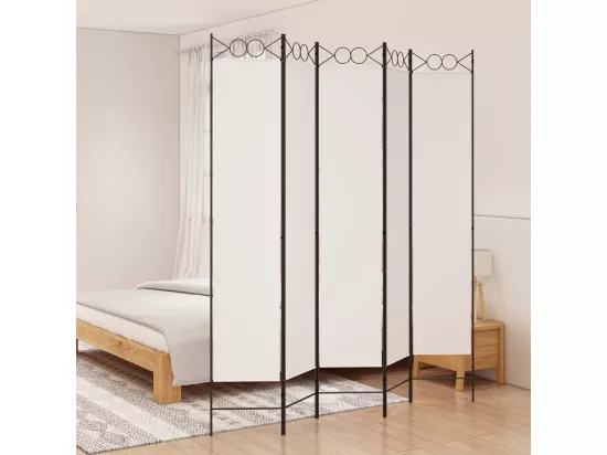 Cloison de séparation 5 panneaux Blanc 200x220 cm Tissu