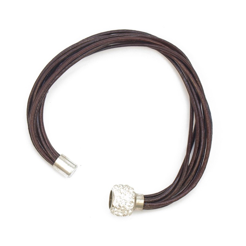 Bracelet nylon marron et boule strass blanc