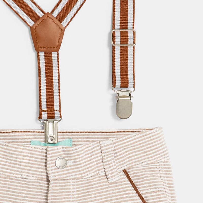 Short rayé à bretelles marron bébé garçon Blanc