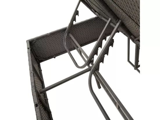 Chaise longue double avec toit et rideaux noir résine tressée