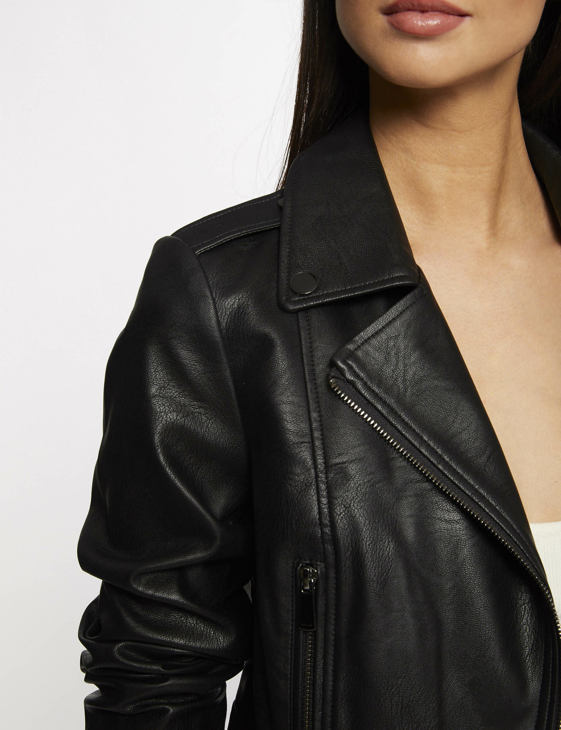 Blouson droit zippé simili cuir noir femme - noir