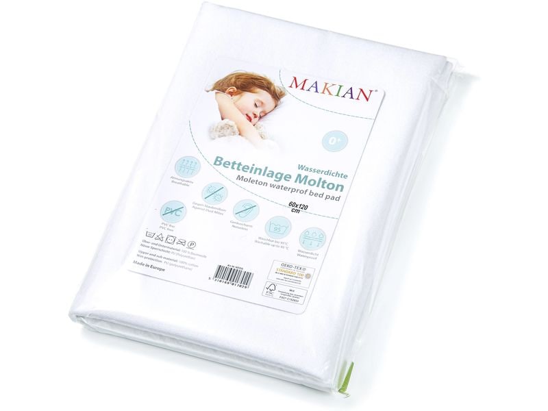 MAKIAN Matratzenschutz Molton, 1-er Pack 60 x 120 cm, Weiss Wasserdichte Matratzenauflage