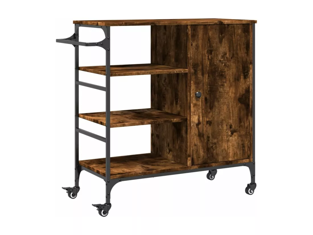 Chariot de cuisine chêne fumé 87,5x38,5x84,5 cm bois ingénierie