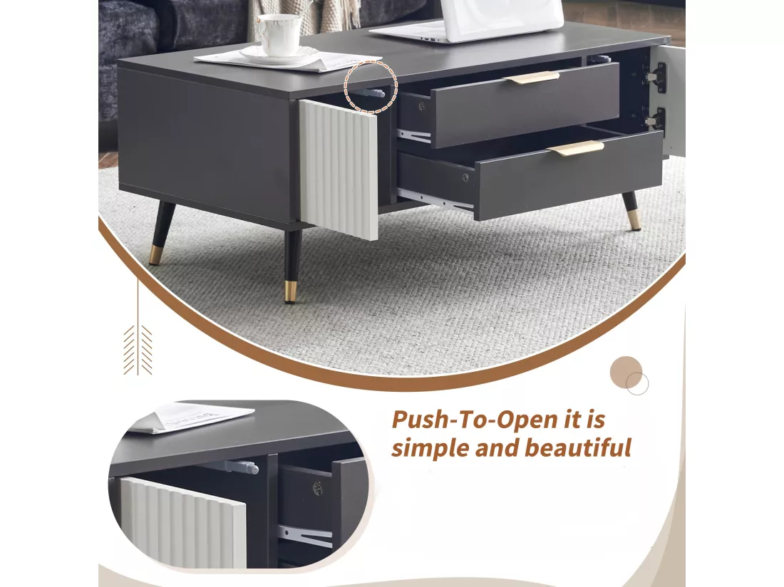 Table basse - avec 2 portes et 2 tiroirs - Gris