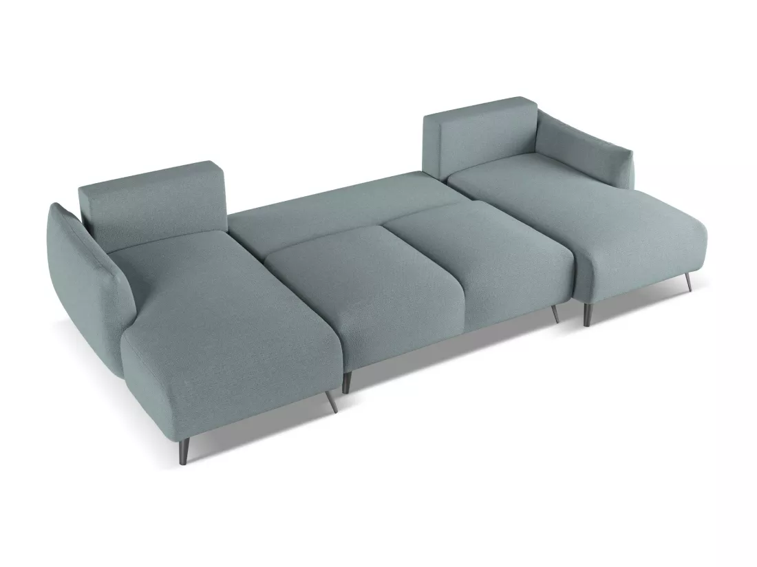 Canapé d'angle panoramique convertible en tissu chenille - jeans - MALIE