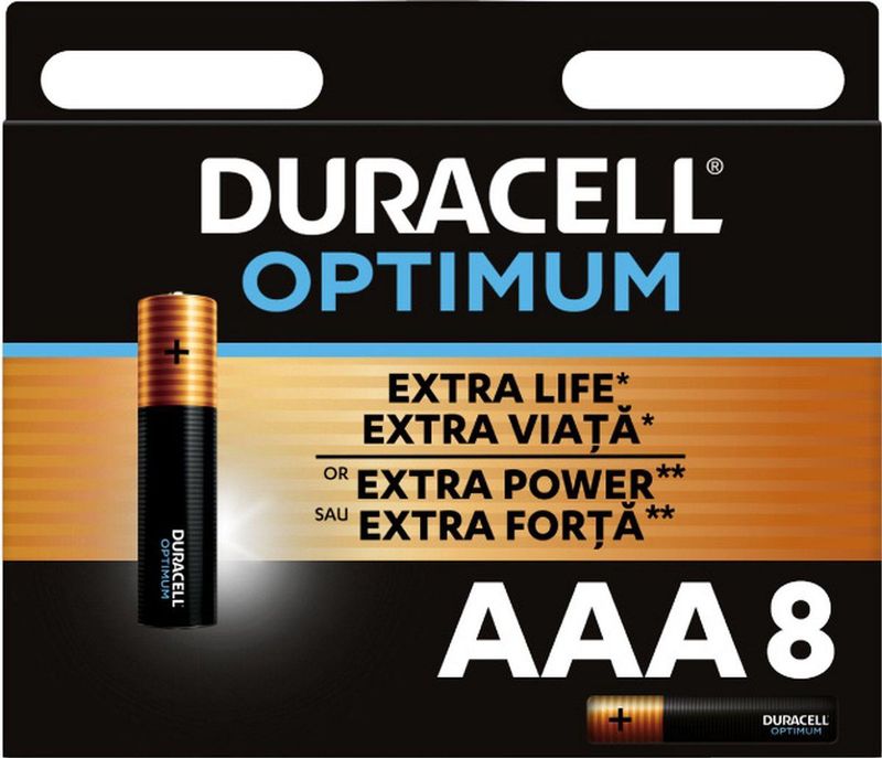 Duracell - Optimum - Alkaline AAA Batterijen - 8 Stuks - Tot 100% Extra Levensduur