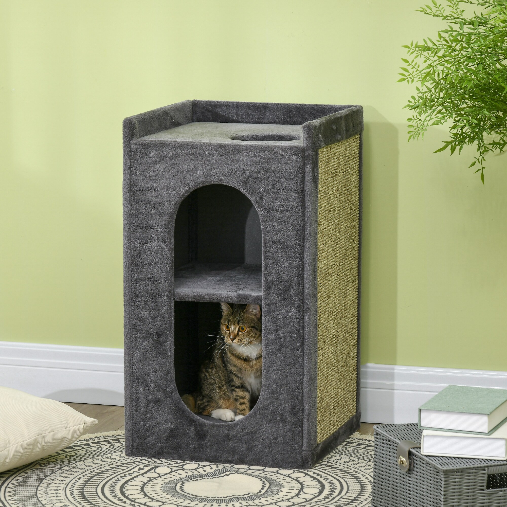 PawHut Kratztonne mit Kratzmatte grau 45L x 45B x 81H cm