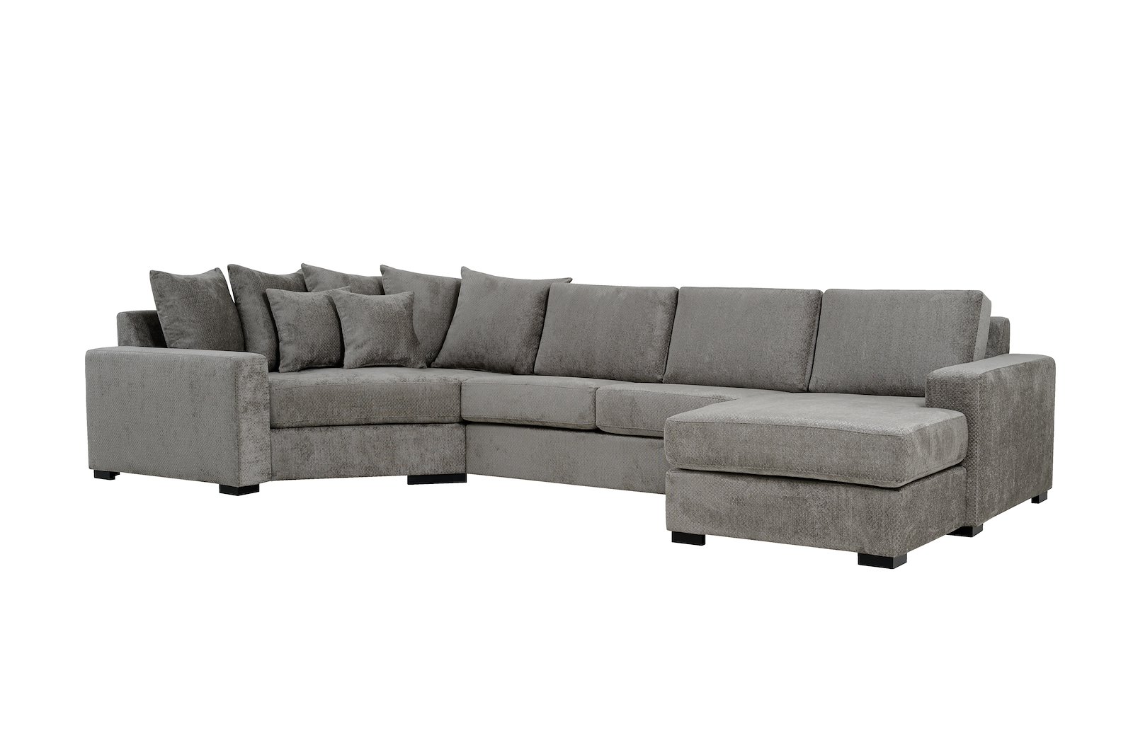 Modern Living U-sofa Cosy Corner venstre og 2-seter med sjeselong høyre.Tekstil Movie 3/3 Warm Grey med Arm A og ben 2 sortbeiset eik.