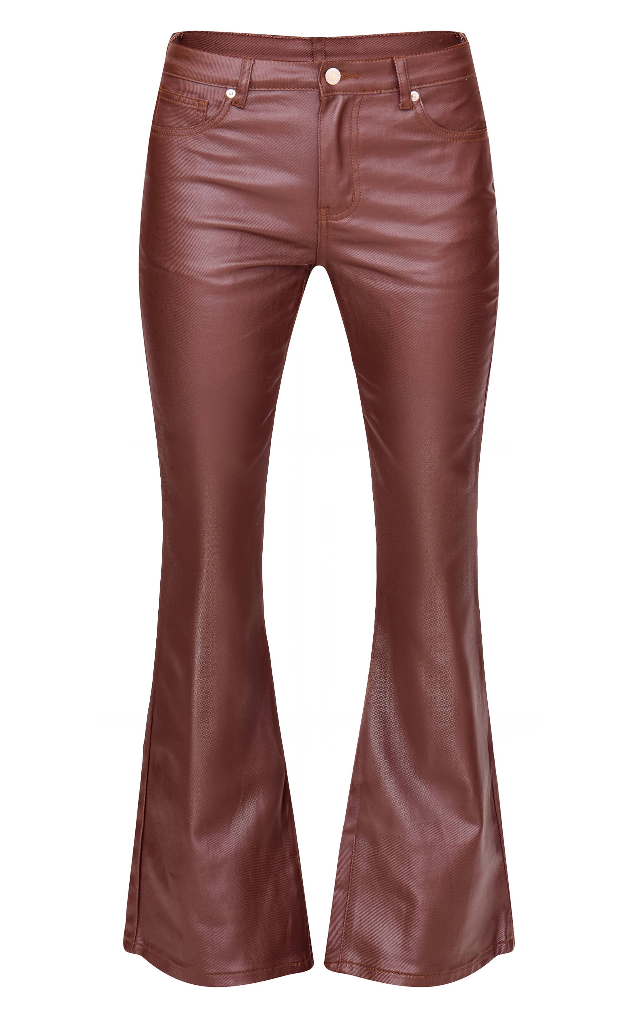 Marron Jean Évasé En Denim Enduit