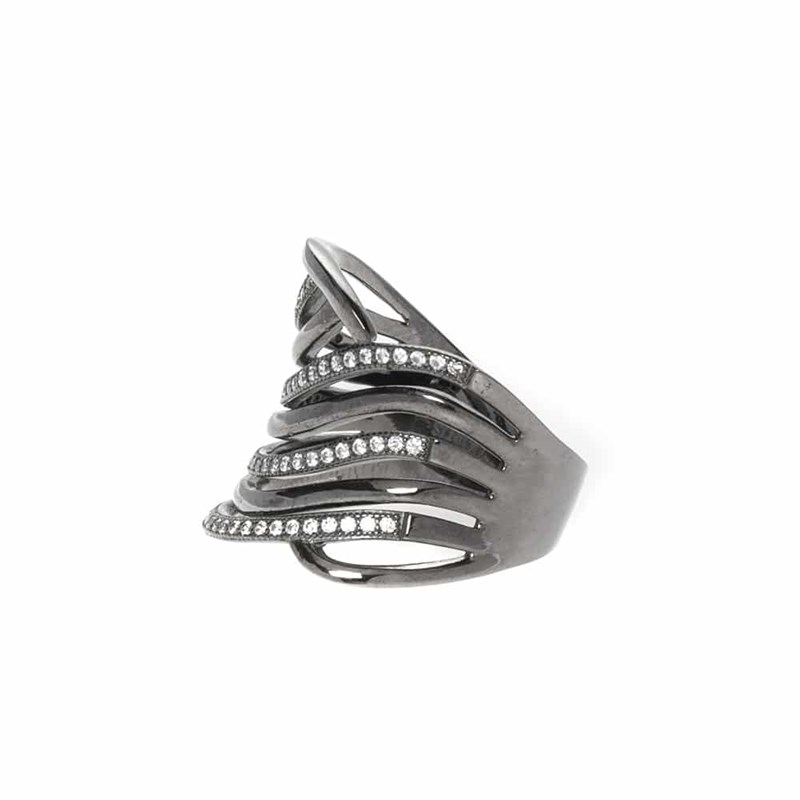 Bague Argent Noir Effluve Sertie Blanc
