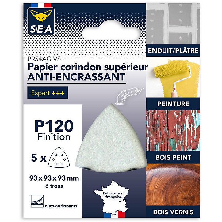 Papier abrasif anti-encrassant delta 93 mm grain 120, lot de 5