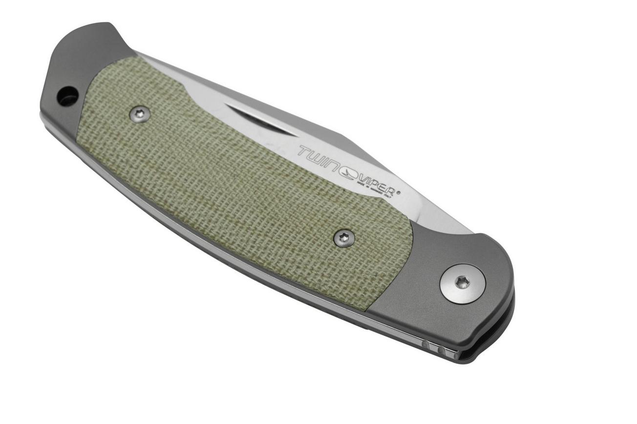 Viper Twin, V6002CG, Satin M390, Green Canvas Micarta zakmes, Fabrizio Silvestrelli design